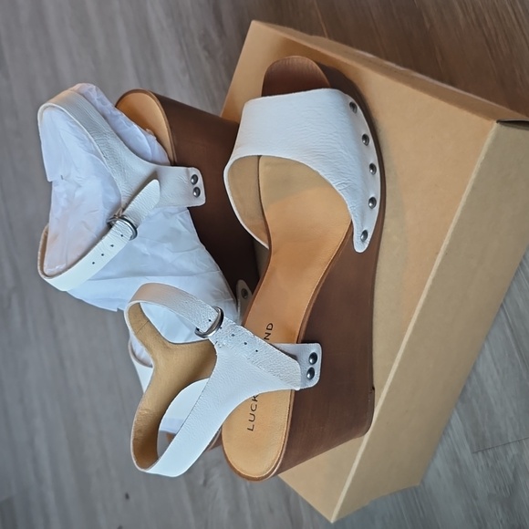 Lucky BRAND Lk-zashti Wedge Women's Sz 10m Angora Vegetable Tumbled Leather - Picture 2 of 8